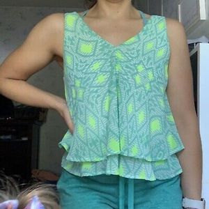 LUSH flowy green tank top blouse with cross back